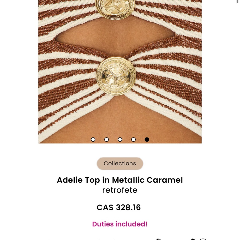 Retrofete Metallic Caramel Striped Top - Picture 2 of 9